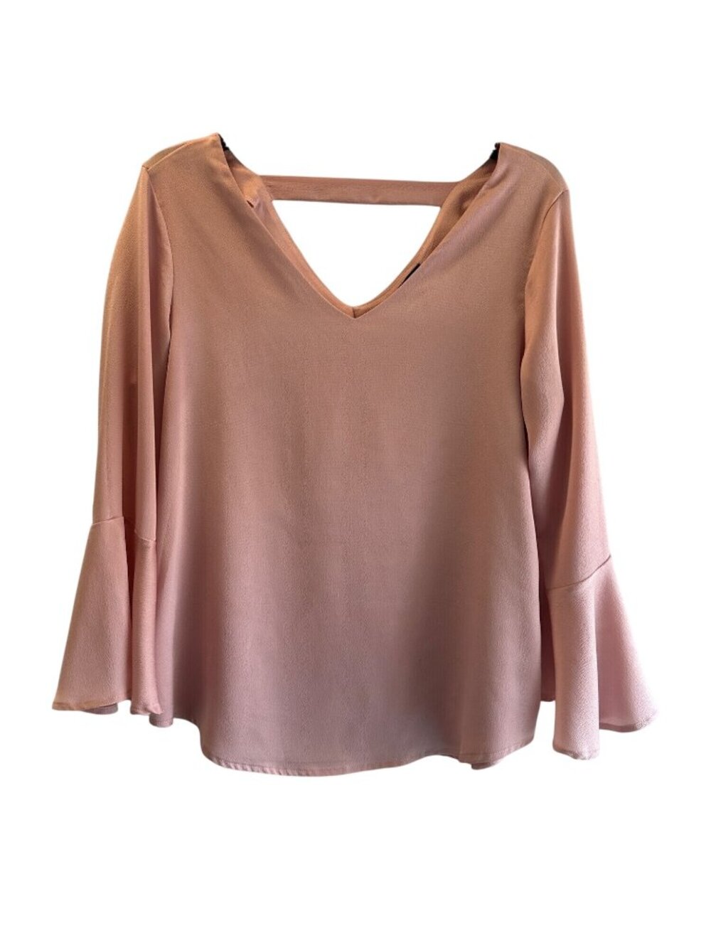 Roz & Ali Size Small Pink Bell Sleeve V-Neck Blouse Womens